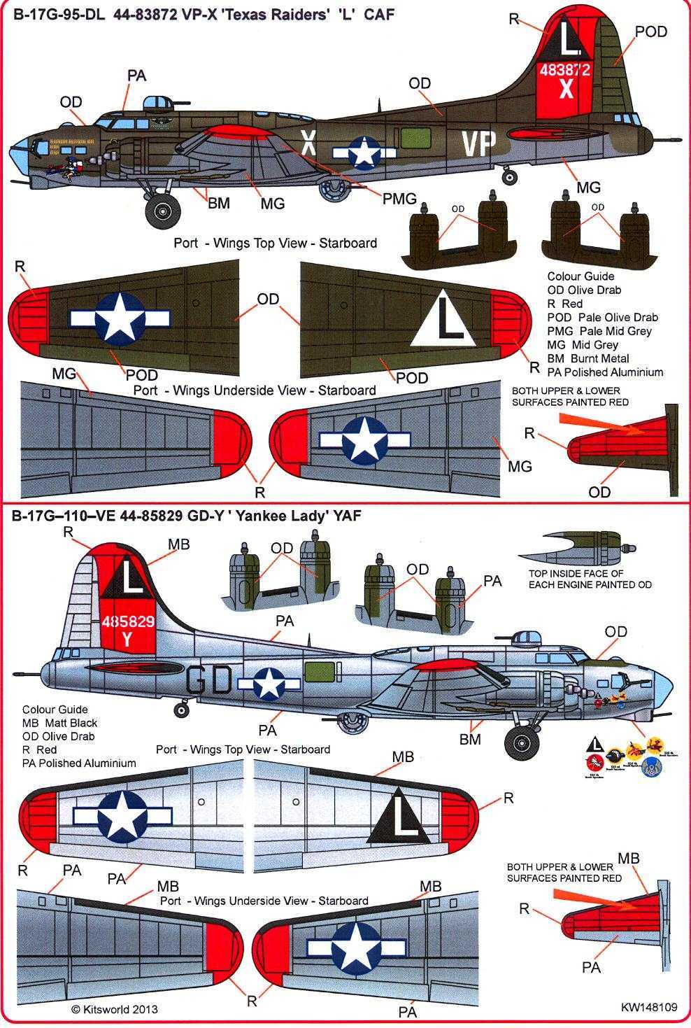 Kits World Decals 1/48 BOEING B-17G FLYING FORTRESS Texas Raiders ...